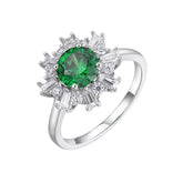 Round Cut Green Zircon Sun Halo Silver Ring